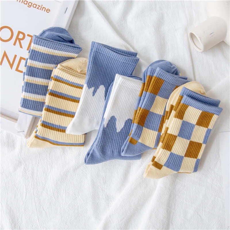 Tất Vớ Cotton Cao Cổ Kẻ Cá Tính Phong Cách Hàn Quốc Cho Nữ - Tất Cao Cổ Dễ Thương