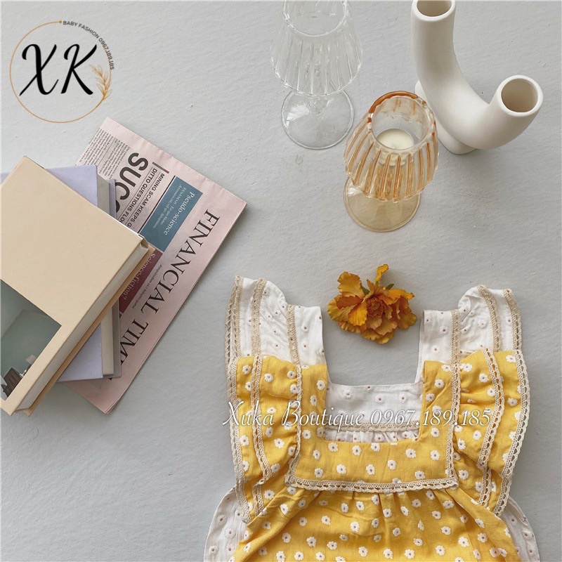 Bodysuit Cộc Tay Cánh Tiên Hoạ Tiết Hoa Bé Gái 0-2 Tuổi Xuka Boutique Set Quần Áo Sơ Sinh 2022 Quảng Châu