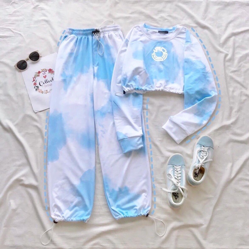 Set Loang 3D Áo CropTop Jogger Loang Ảnh Thật