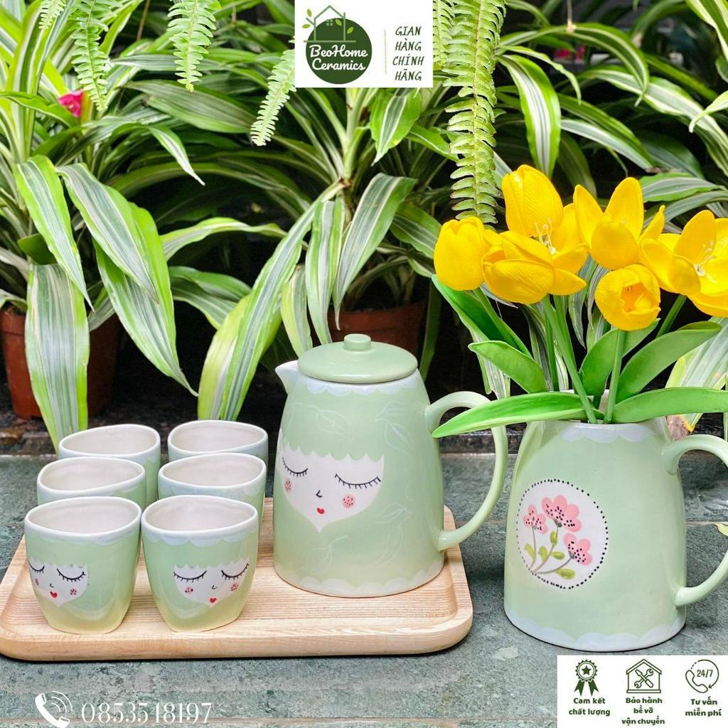 Bộ Ca Cốc Sứ Ly Sứ Uống Nước Uống Trà Phong Cách Hiện Đại Màu Pastel hoạ tiết cô gái đáng yêu