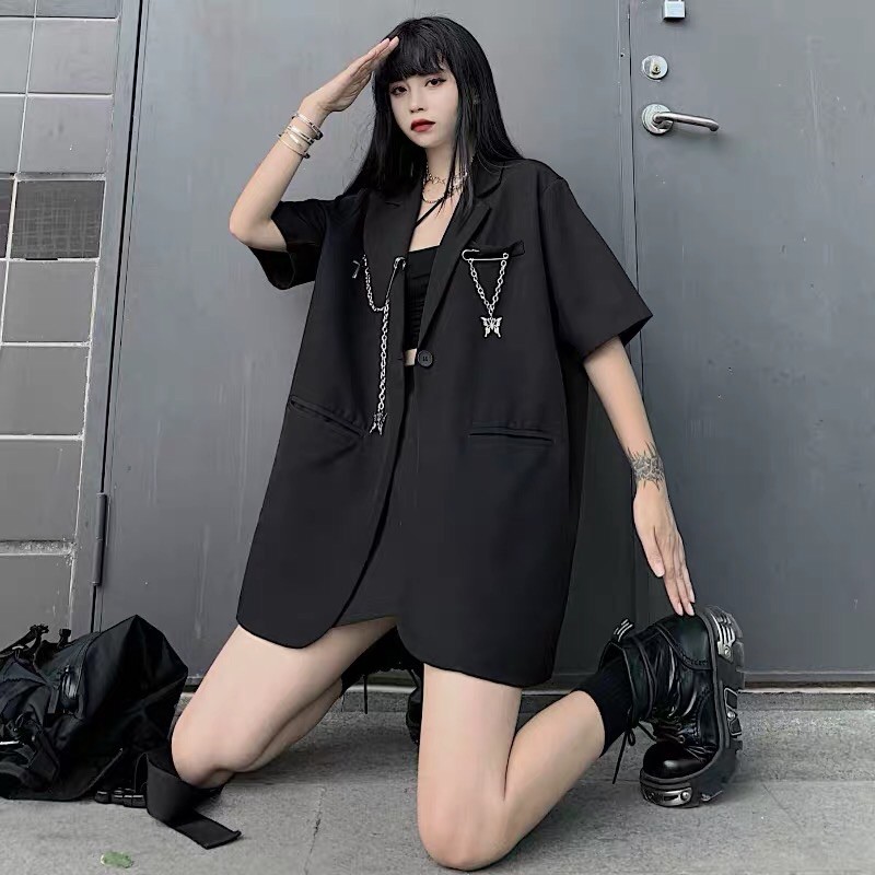 ÁO VEST BLAZERS CỰC NGẦU KÈM DÂY XÍCH ULZZANG(sẵn dài tay) | BigBuy360 - bigbuy360.vn