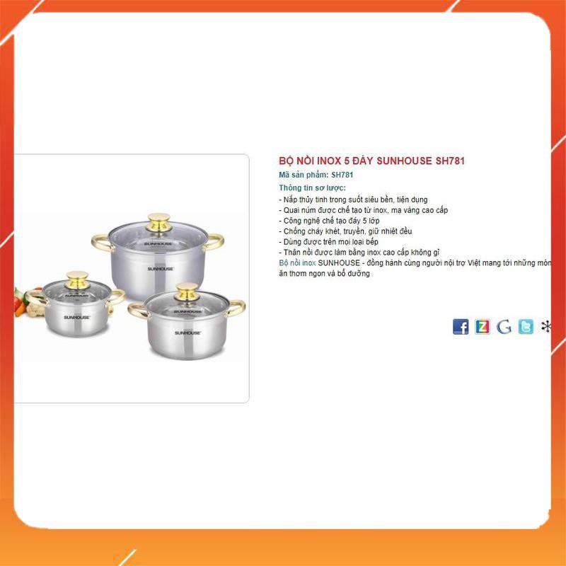 BỘ NỒI INOX 5 ĐÁY SUNHOUSE SH781