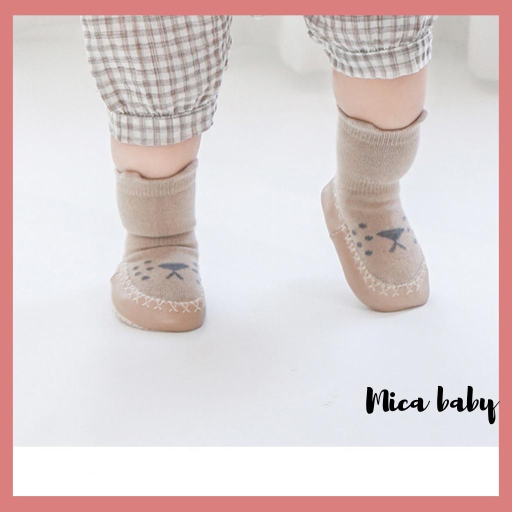 Giày tất tập đi chống trơn trượt hình gấu đáng yêu cho bé Mica baby T08