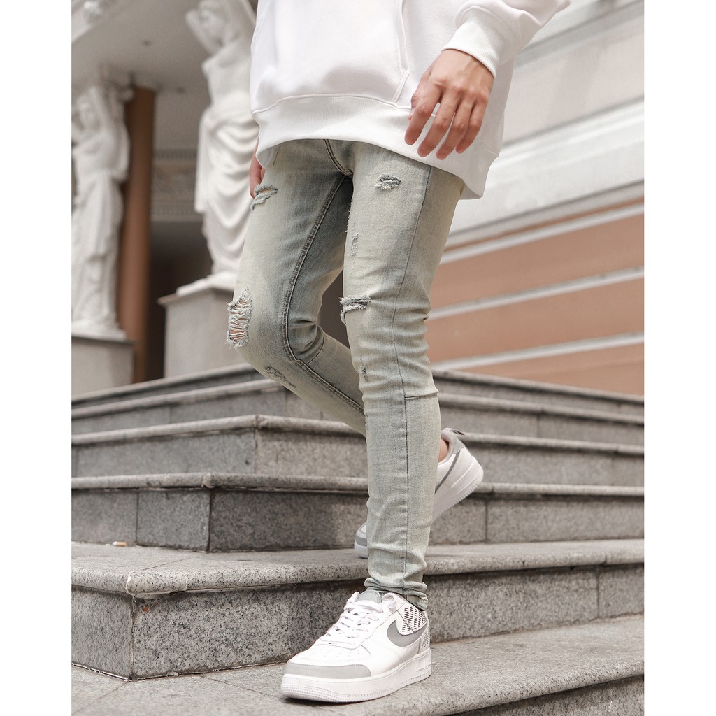 QUẦN SKINNY JEANS RÁCH CÓ ZIP MÀU XANH BẠC | BigBuy360 - bigbuy360.vn