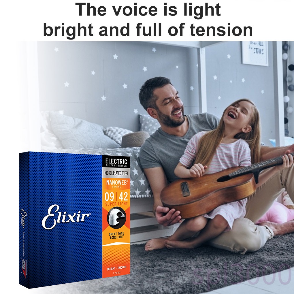 Set 6 dây đàn guitar điện siêu nhẹ phủ lớp phủ chống gỉ cho Elixir 12002 9-42