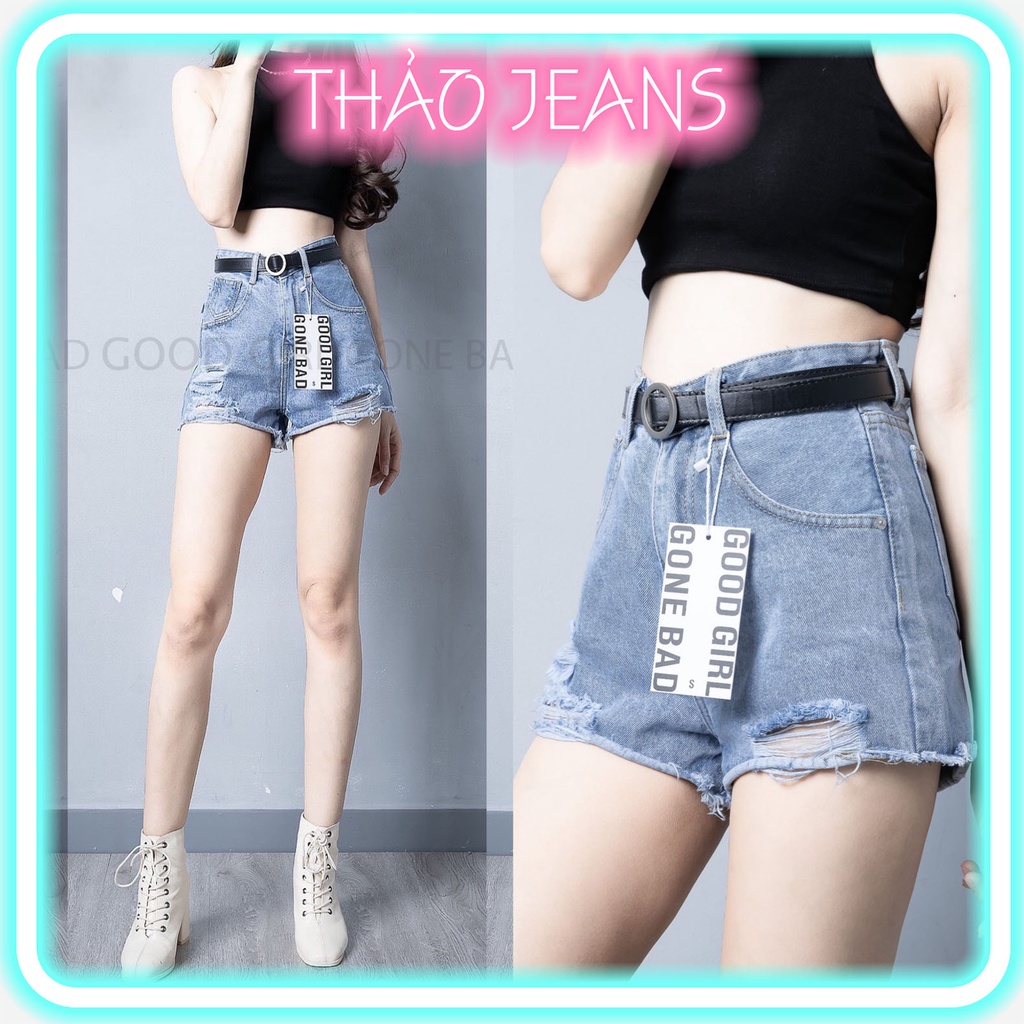 Quần Short Jean Rách 2 Bên, Quần Đùi Nữ Tua Lai Lưng Cạp Cao