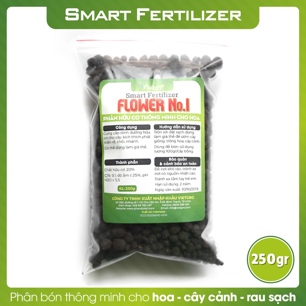 Phân Dơi Hữu Cơ VIETGRO BAT GUANO (Túi 250g) - Phân hữu cơ thông minh chuyên cho hoa - SMART FERTILIZER Flower No.1