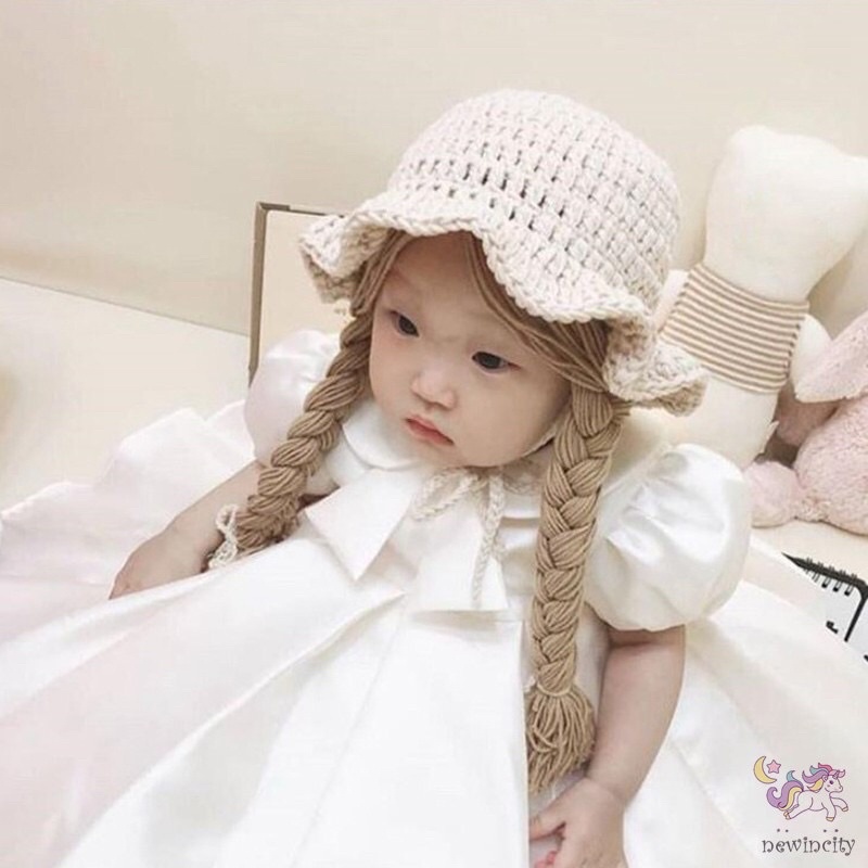 Mũ len kèm bím tóc giả dễ thương cho bé gái