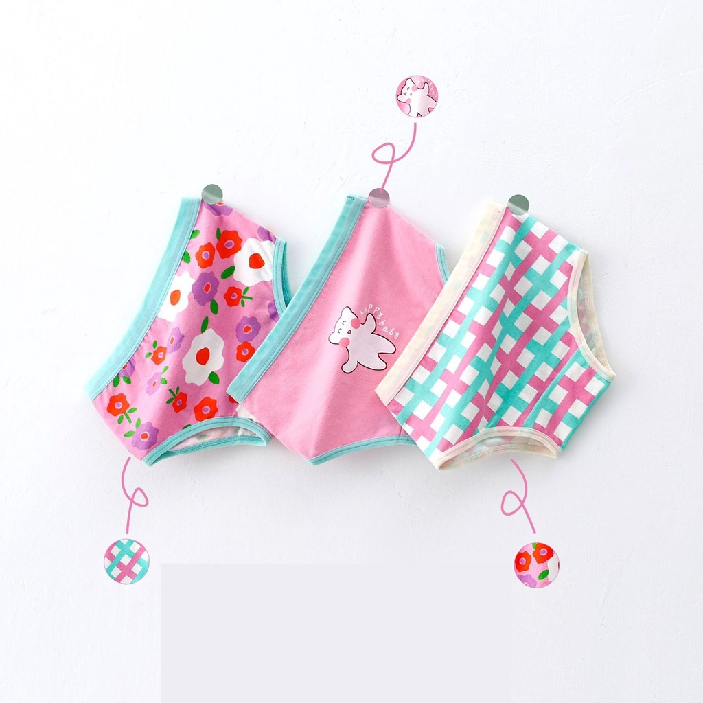 Set 3 quần chip đùi nhiều mẫu cho bé gái chất cotton họa tiết ngộ nghĩnh đáng yêu