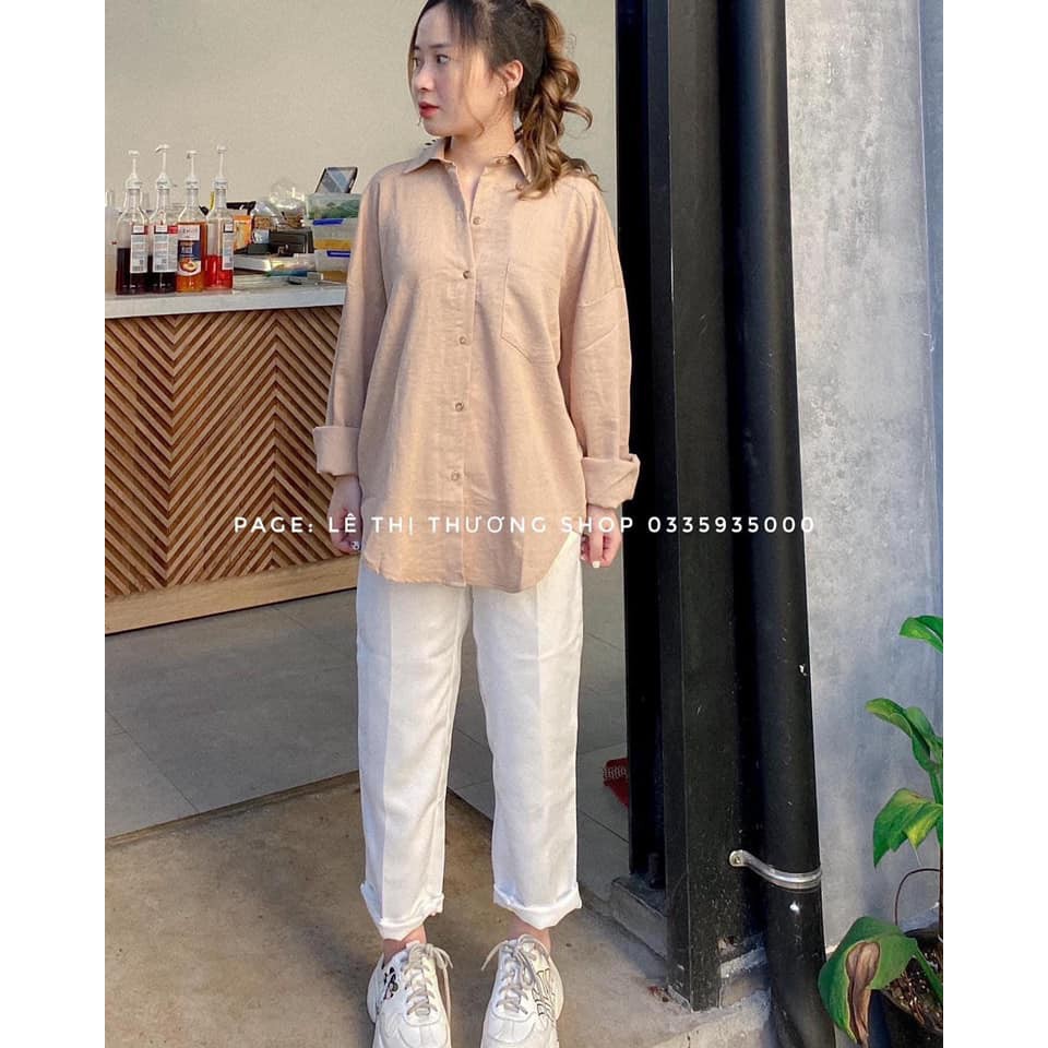 Set Áo Sơ Mi Đũi Mix Quần Baggy Trắng, Đen  Set Trang Phục