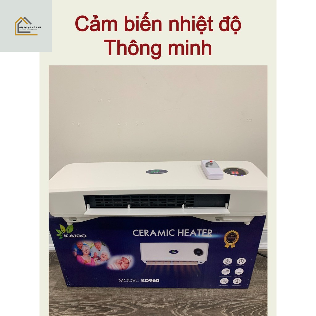 Máy sưởi , quạt sưởi , máy sưởi gốm KAIDO KD960 treo tường có điều khiển thông minh không gây khô da an toàn cho cả nhà