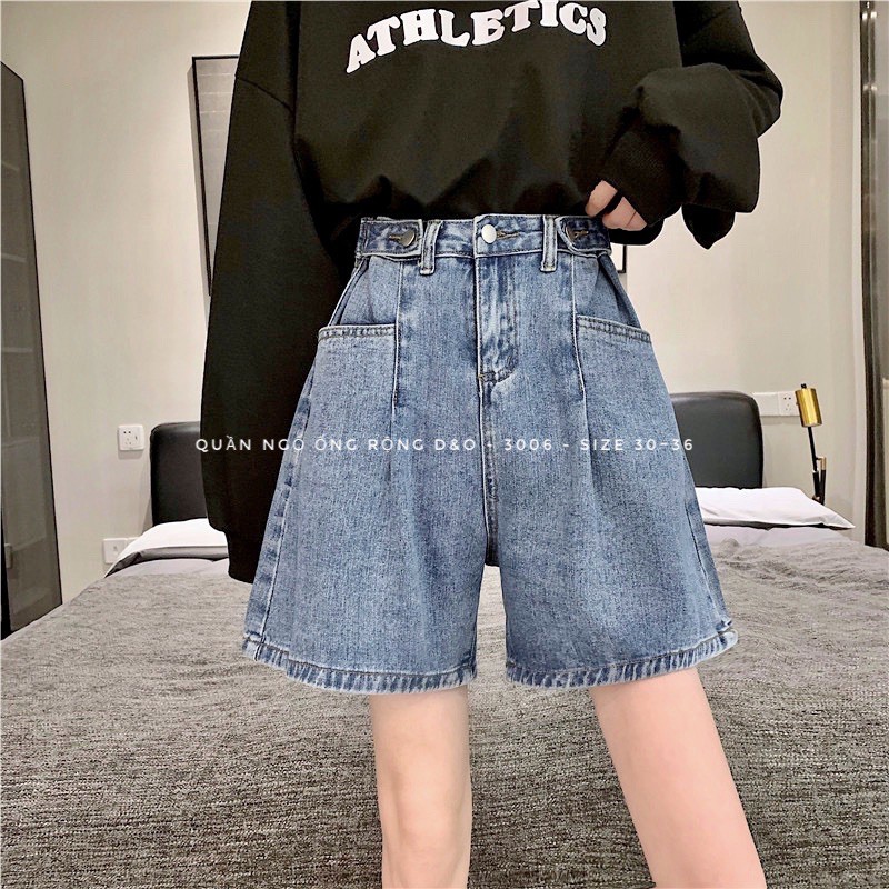 (Bigsize 30-36) Quần Ngố Cotton Ống Rộng, Quần Short Jean Lưng Cao, Quần Suông Lửng Không Giãn Xanh Đá | BigBuy360 - bigbuy360.vn