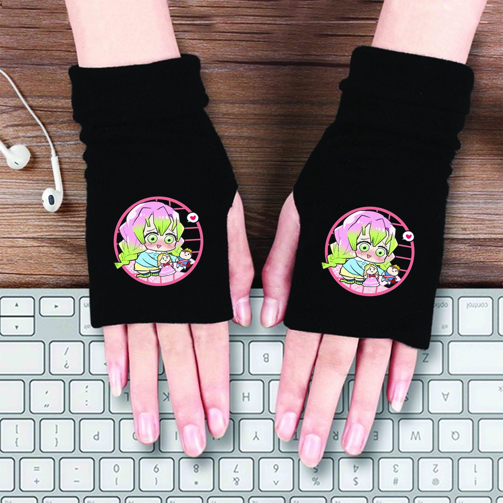 Găng tay len in hình Kimetsu no Yaiba Thanh Gươm Diệt Quỷ anime chibi thời trang nam nữ ấm áp m3