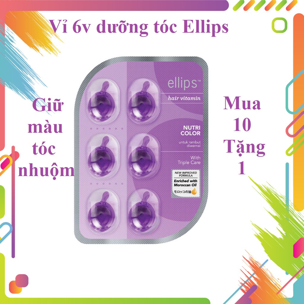 Viên dưỡng tóc Ellips dầu cá ellips phục hồi dành cho tóc nhuộm 1ml * 6 viên