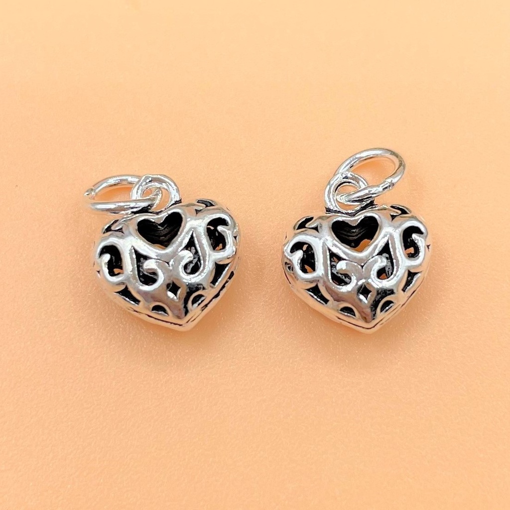 Charm móc treo hình trái tim bạc thái có hoa văn - Charm Bạc 925 - Mã CA925