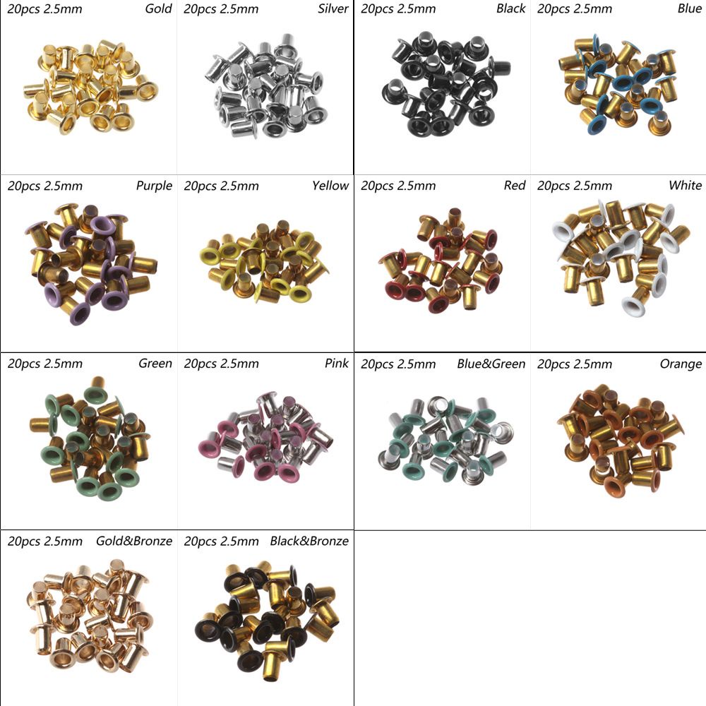 Set 20 nút kim loại siêu nhỏ lỗ 1mm/ 2.5mm nhiều màu tùy chọn gắn túi xách/ búp bê/ khóa thắt lưng/ giày/ quần áo diy