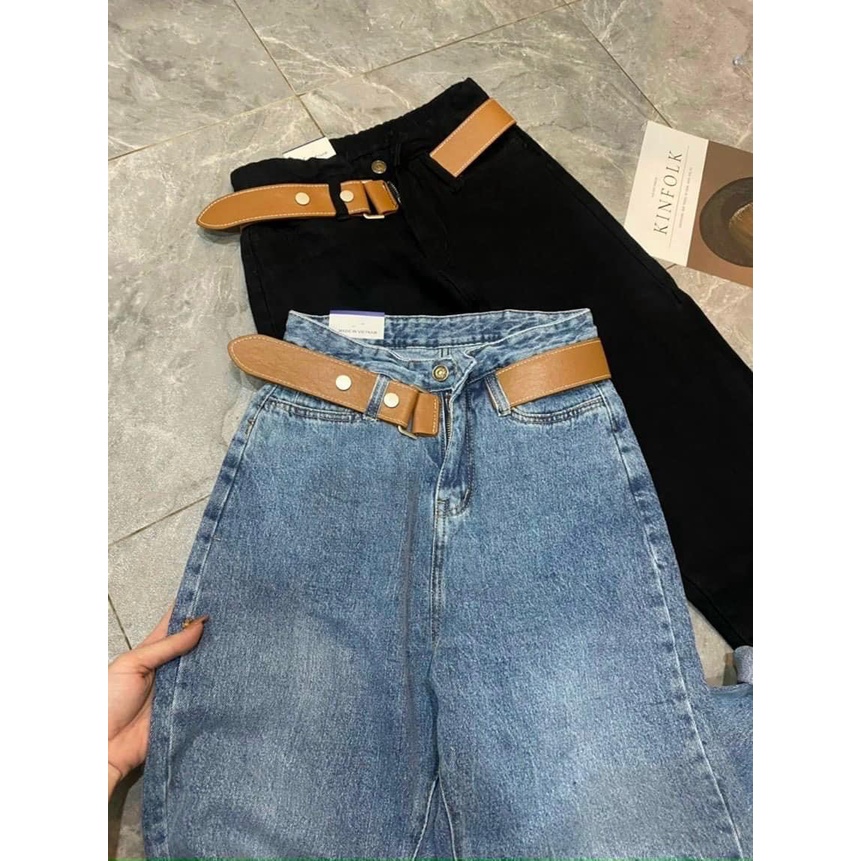 Quần jeans nữ baggy kèm đai túi nhỏ Đ64, quần bò lưng cao form đi học ulzzang