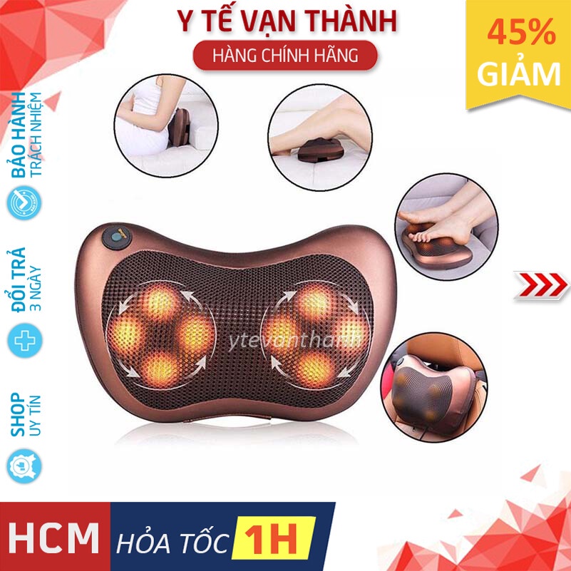 ✅ Gối Massage Hồng Ngoại- OEM 8 Bi, kèm cáp sạc oto cao cấp -VT0679