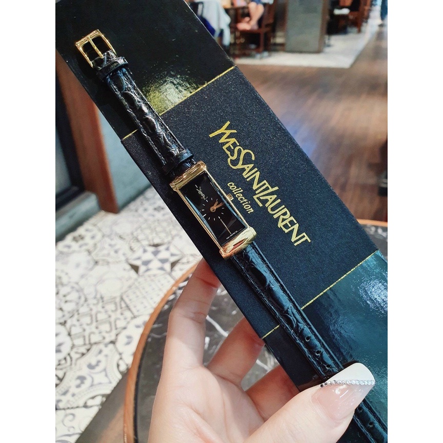 ĐỒNG HỒ SIÊU CẤP Y.SL dòng vintage E401P0 dây da nữ kính shaphire máy Thuỵ Sĩ Fullbox