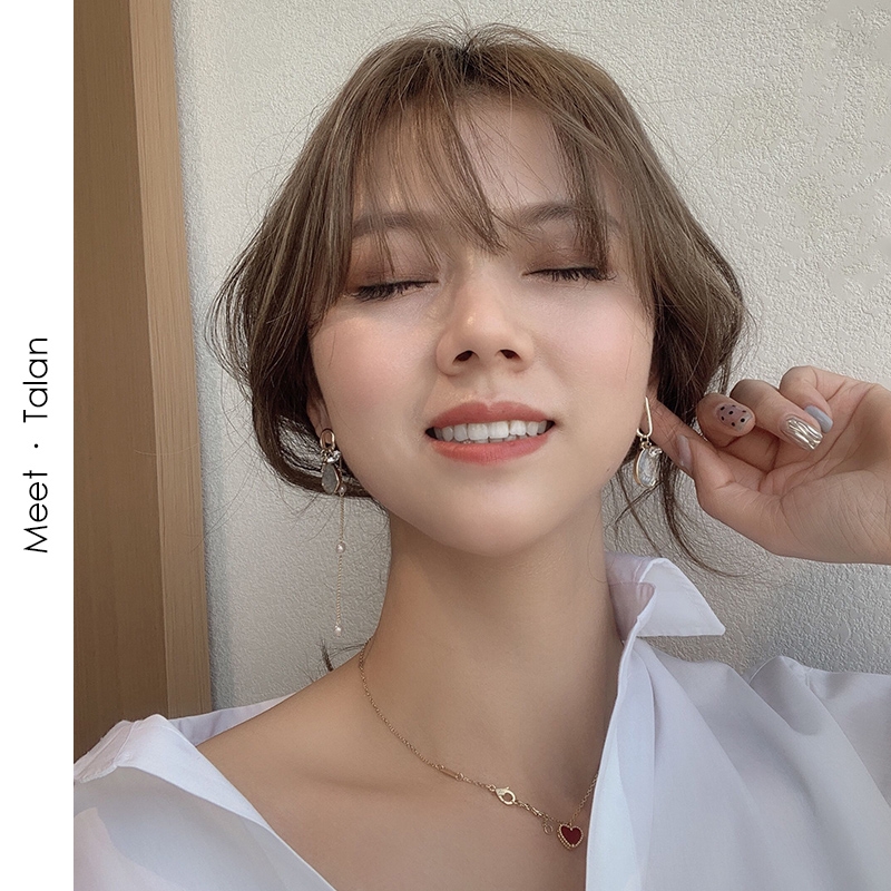 Bông tai bạc 925 đính ngọc trai và đá pha lê đơn giản ngọt ngào phong cách Hàn Quốc cổ điển cho nữ