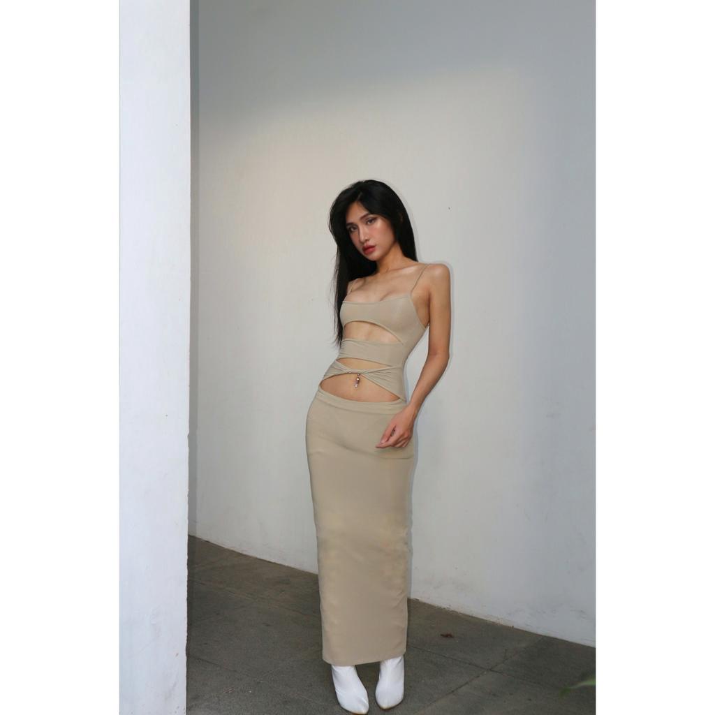 Đầm body cut-out trước dáng dài chất thun cao cấp, tôn dáng, sexy MLEM DRESS (Nude)