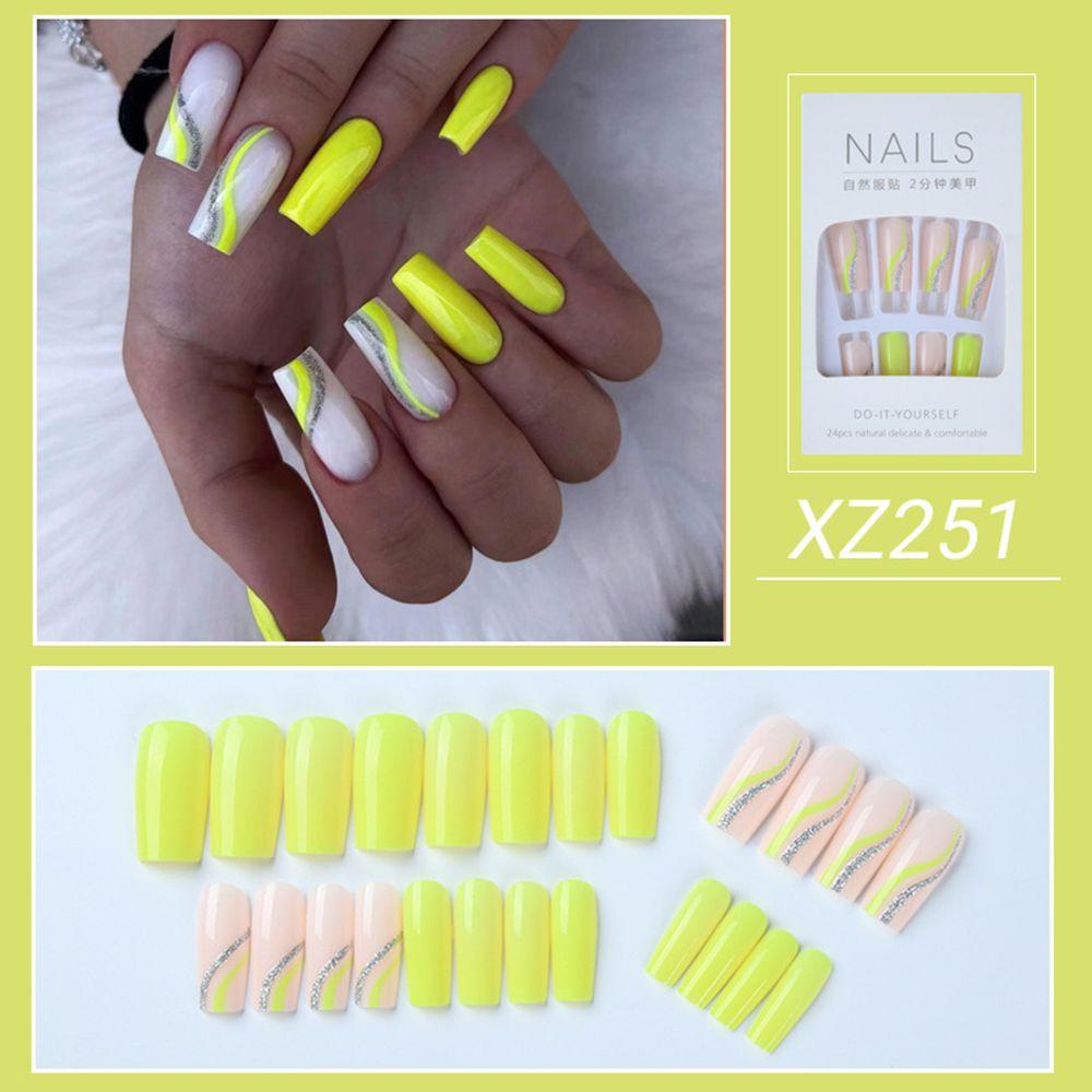 XIANTIN Set 24 Móng Tay Giả Dài Và Ngắn Đính Đá Trang Trí Nghệ Thuật