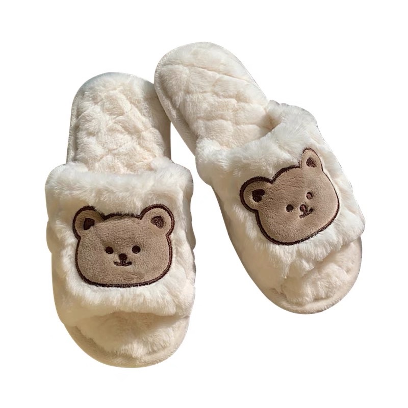 [07CAM](hàng sẵn )Dép bông mặt gấu cute đế xốp chống trơn đi được cả ngoài đường