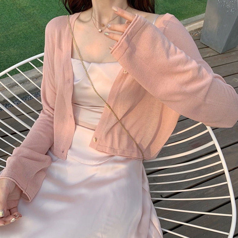 Áo Khoác Cardigan Chống Nắng Vải Lụa Lạnh Mỏng Màu Trắng Thời Trang Mùa Hè Cho Nữ