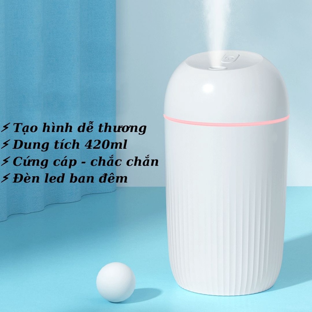 Máy xông tinh dầu phun sương mini [Sale Sốc ] tạo độ ẩm không khí có đèn led dùng làm đèn phòng ngủ dung tích 420ml