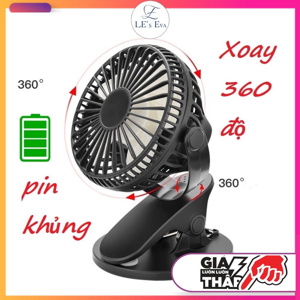 Quạt Sạc Pin Tích Điện XJ-09 Chân Kẹp Bàn Kẹp Xe Đẩy Xoay 720 Độ, 3 Tốc Độ Gió, Màu Sắc Đa Dạng Sử Dụng An Toàn