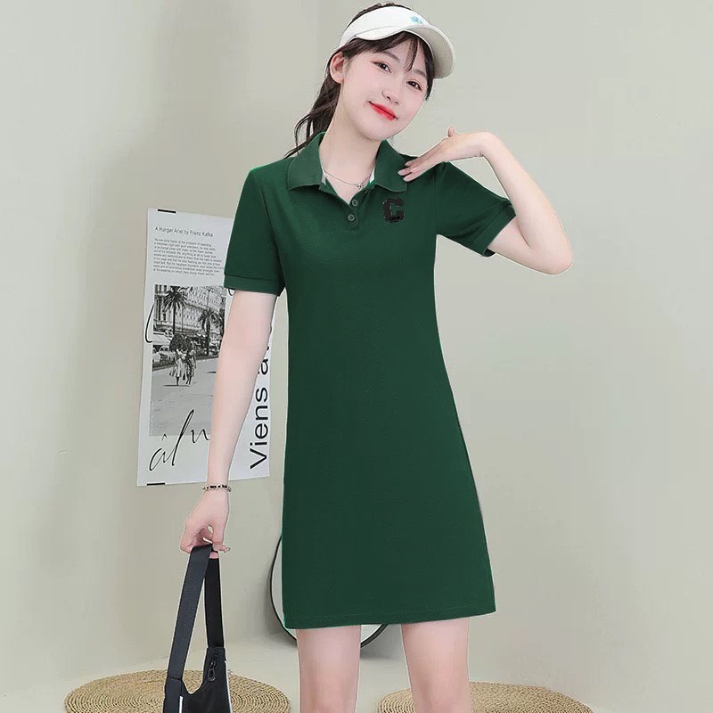 Váy polo nữ suông cộc tay thêu chữ, Đầm suông nữ chất vải poly bền đẹp  thoáng mát thời trang mùa hè cao cấp_DP01