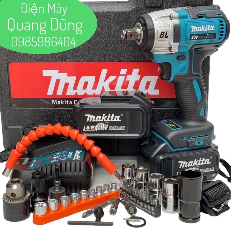 Máy siết bulong MAKITA BL 20V Không Chổi Than,3 Đèn Led Trợ Sáng-khoan tường, bắn vít, siết ốc + Tặng Full phụ kiện