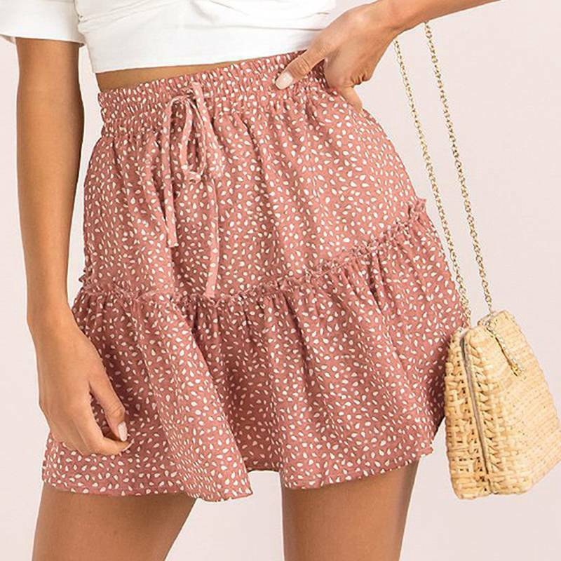 Polka Dot Mini Skirts for Women Elastic Waist Pleated Beach Holiday | WebRaoVat - webraovat.net.vn