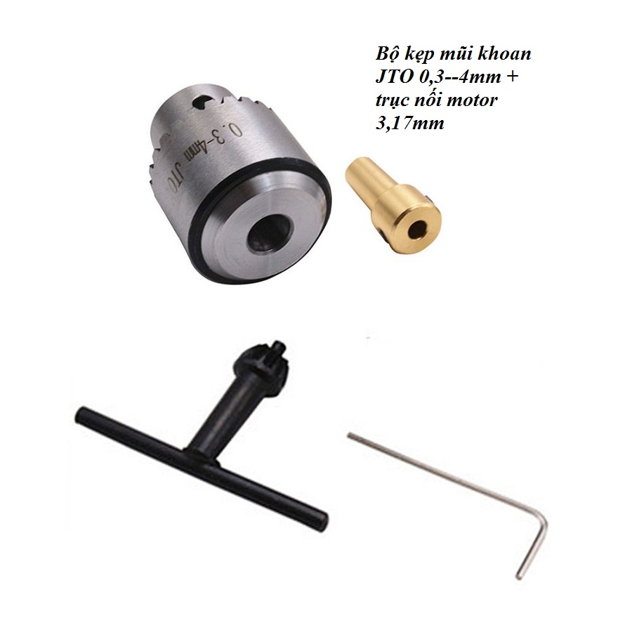 Bộ Đầu Kẹp Mũi Khoan JTO 0.3-4mm Kích Thước Trục nối 3.17mm Chuyên Dụng
