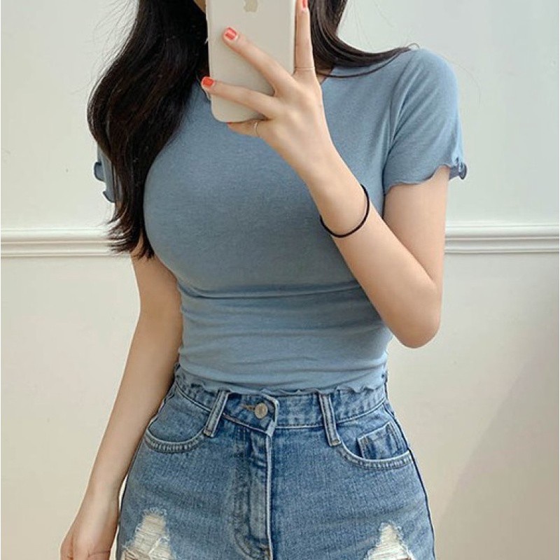 Áo thun tay ngắn dáng ôm màu trong suốt thời trang mùa hè quyến rũ cho nữ