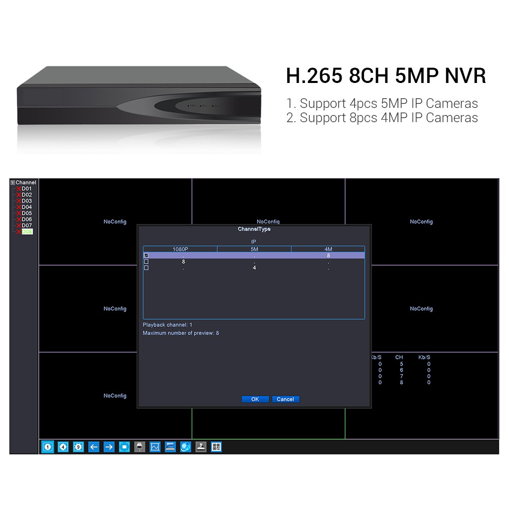 Đầu ghi hình an ninh Hamrol ONVIF H.265 CCTV NVR 16CH 5MP / 8CH 4MP / 4CH 5MP CCTV P2P