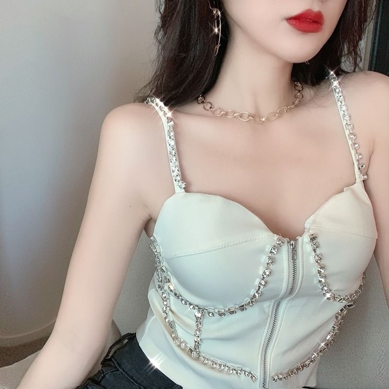 Áo Hai Dây Dáng Ngắn Đính Đá Thời Trang Cho Nữáo trễ vai  tao bao