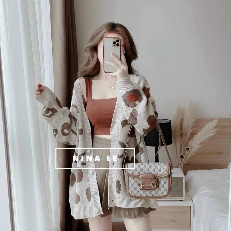 [FREESHIP] Áo khoác cardigan len form rộng hoạ tiết báo hồng neon báo nâu chất đanh dày chuẩn hàng Quảng Châu Cao Cấp