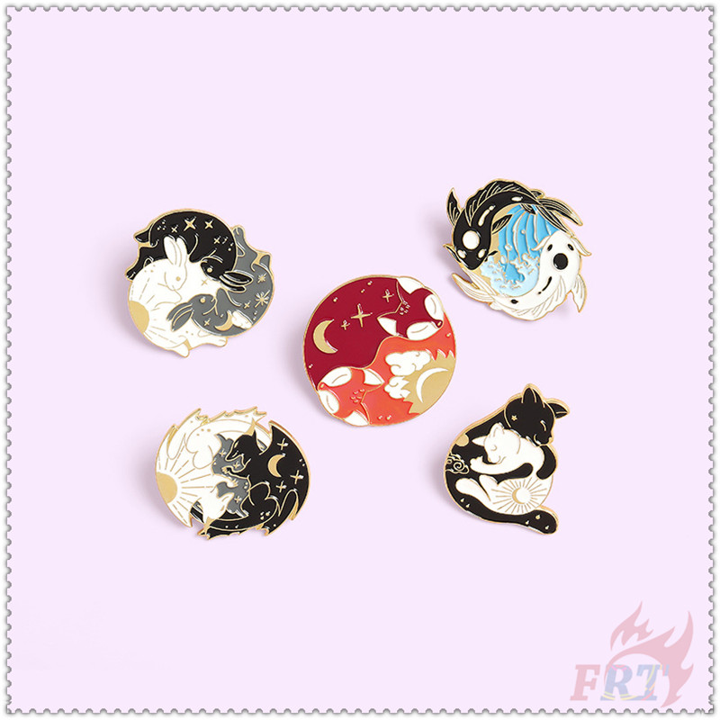 ★ Eight Diagrams - Yin and Yang Brooches ★ 1Pc Fox / Fish / Rabbit / Cat / Dragon Fashion Doodle Enamel Pins Backpack Button Badge Brooch