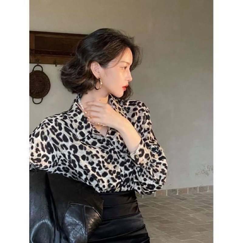 Áo sơ mi nữ da beo kiểu oversize form rộng thiết kế cao cấp - Order taobao quảng châu