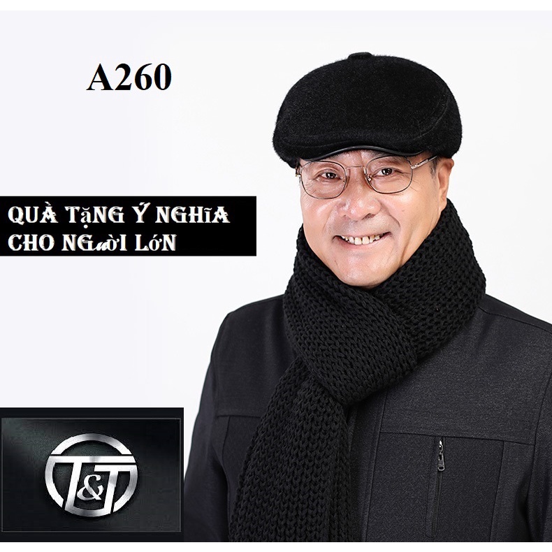 Mũ Beret trung niên vải nỉ dạ  có che tai- 2 mầu đen/xám A260