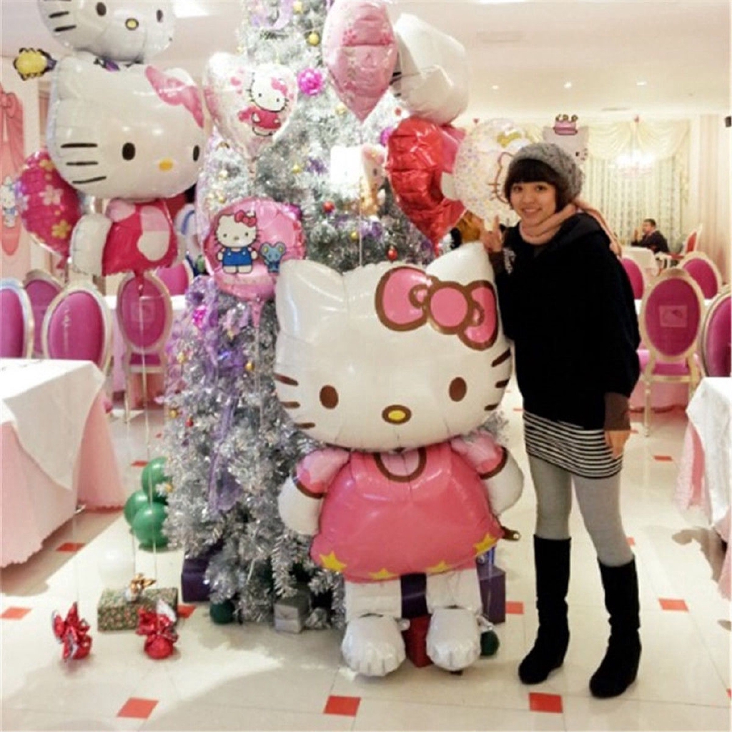 Bong bóng kiếng hình mèo Hello Kitty chất liệu lá giấy bạc