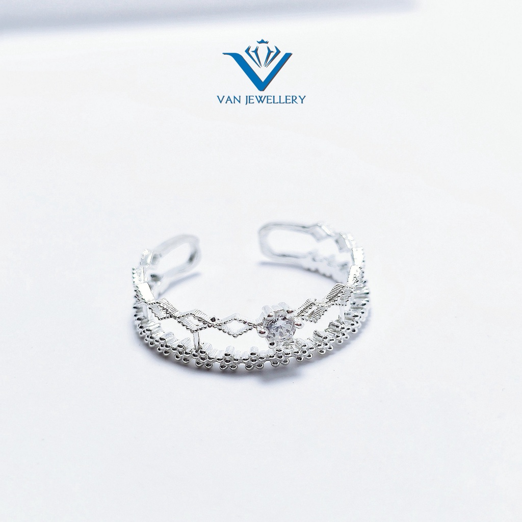 Nhẫn bạc nữ Nhẫn vương miện Công chúa bạc ta Van Jewelry V10007 free size tự điều chỉnh size tay