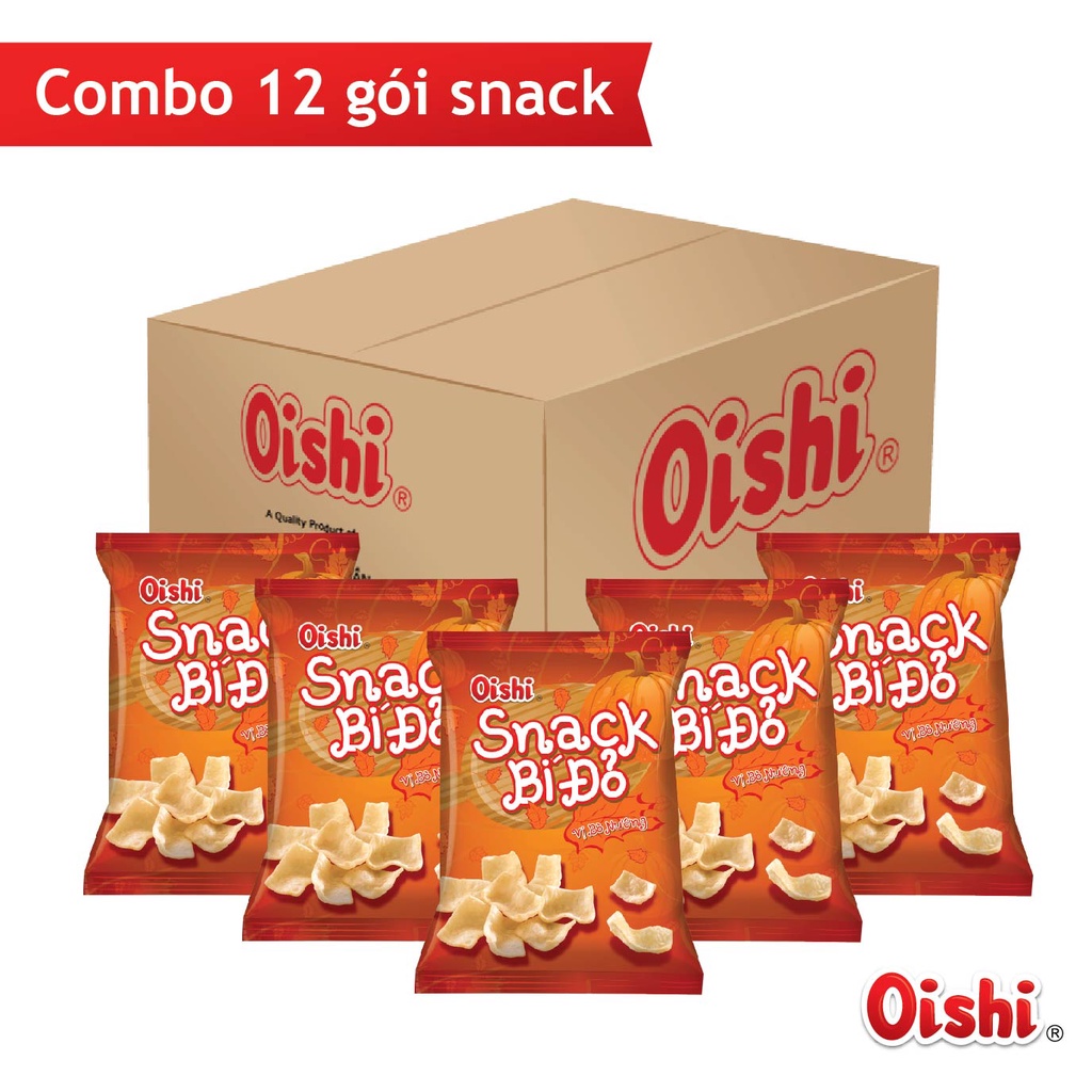 Combo 12 gói Oishi Snack Bí Đỏ Vị Bò Nướng (75g/ gói)