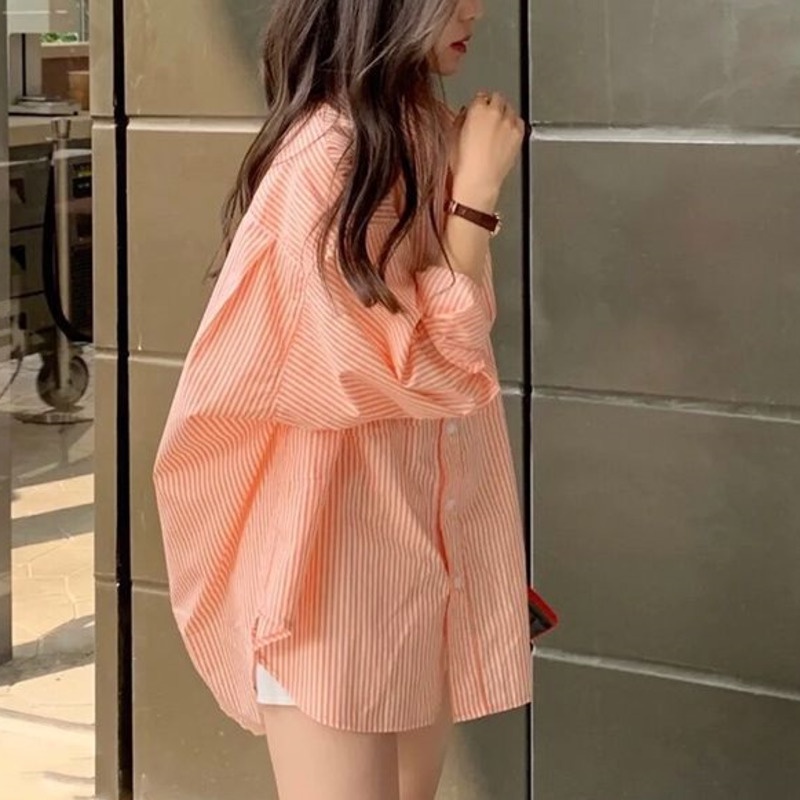Áo Sơ Mi Dài Tay Sọc 165824 Áo Sơ Mi Mỏng Dáng Rộng Thời Trang Pháp Dễ Phối Đồ