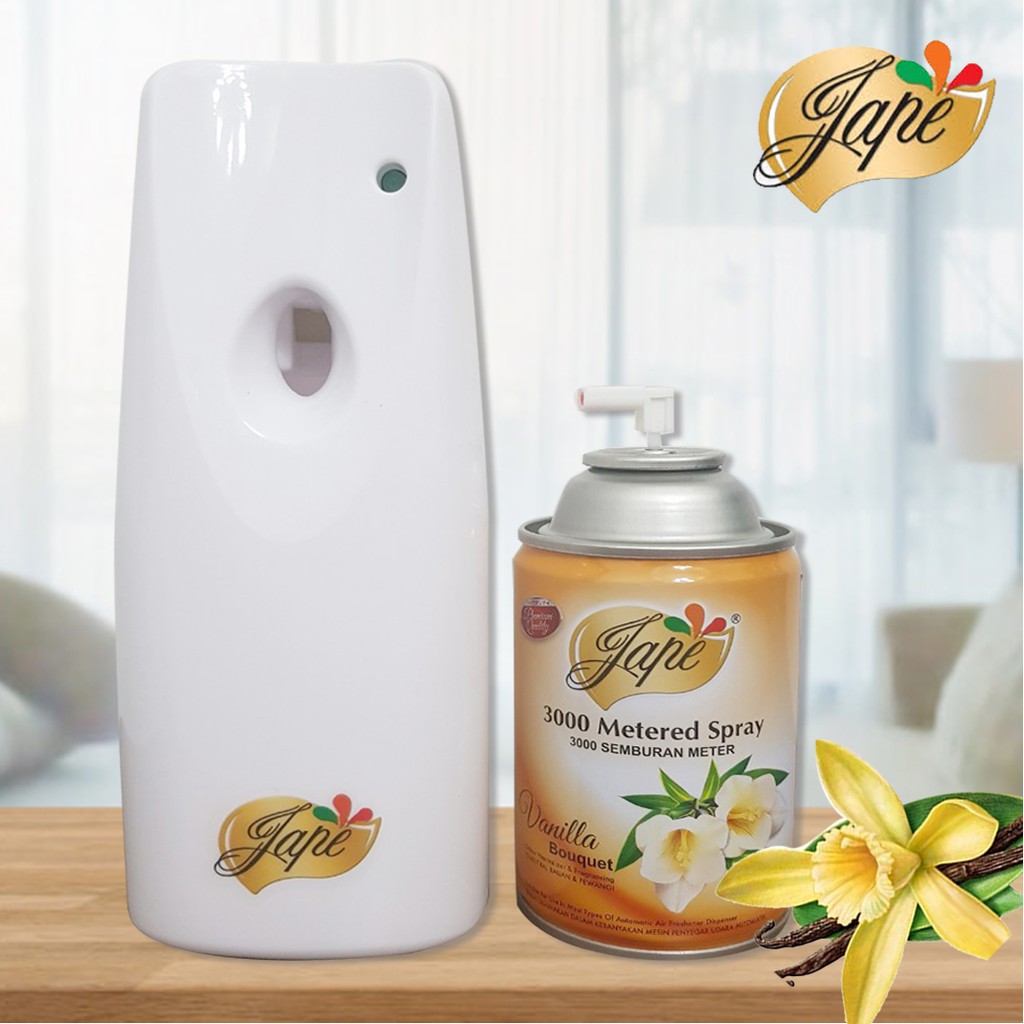 Máy Phun Sương Khử Mùi Tự Động Jape Thơm Phòng (Tặng 1 Bình Ruột Máy) - Hương Vanilla - 600ml [Gồm 1 Máy + 2 Lõi]