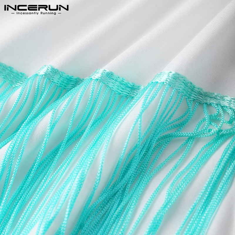 INCERUN Áo Thun Ba Lỗ Cổ Tròn Phối Tua Rua Nhiều Màu Sắc Dành Cho Nam