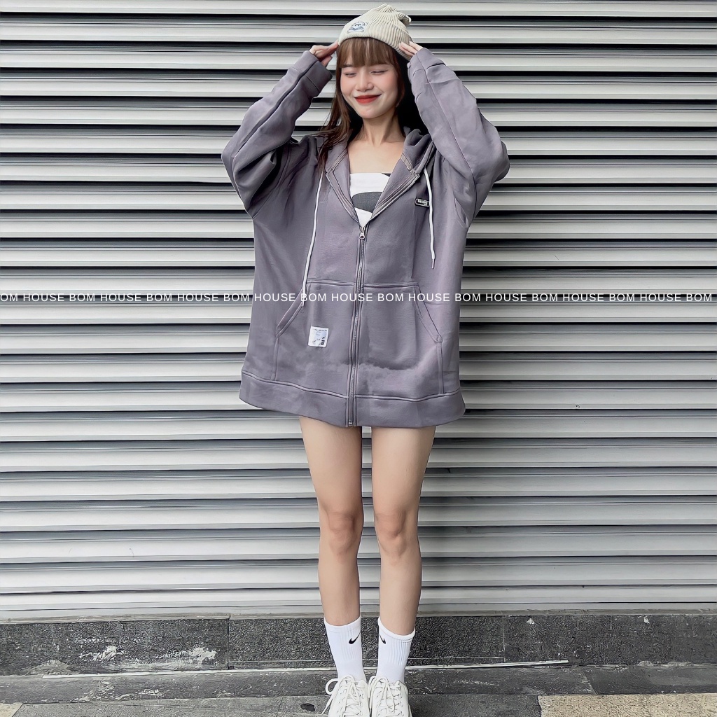 Áo Khoác Nỉ Hoodie Zip Trơn 3 Màu BOM HOUSE Nam Nữ Ulzzang Unisex