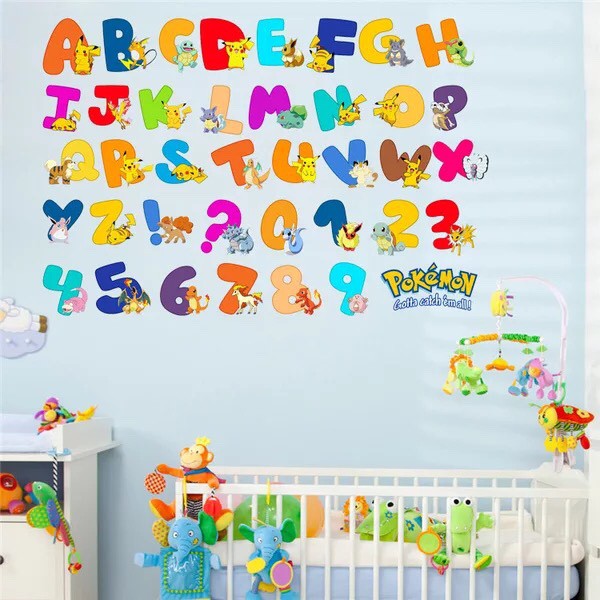 Decal trang trí tường Chữ và Số sắc màu POKEMON