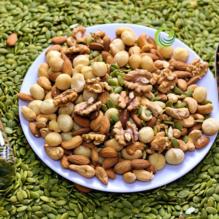 Hạt dinh dưỡng Mixed Nuts 5 loại hạt: Macca, hạnh nhân, óc chó, hạt điều và bí xanh, đã sấy chín, tách vỏ (500gr) Hoàn t